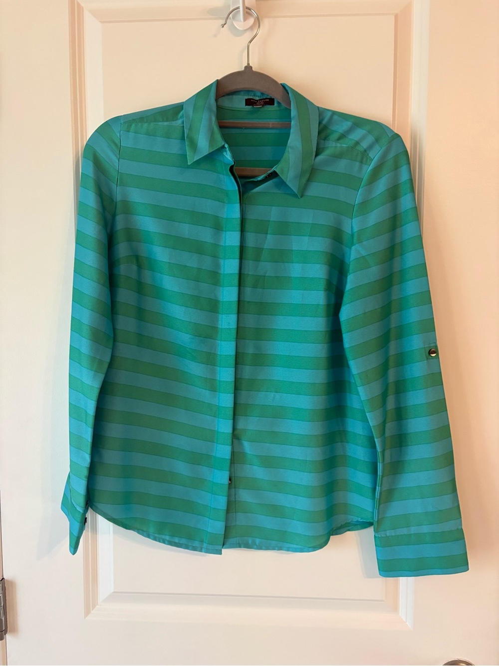 Ann Taylor women’s Teal Striped Button-Front Shirt